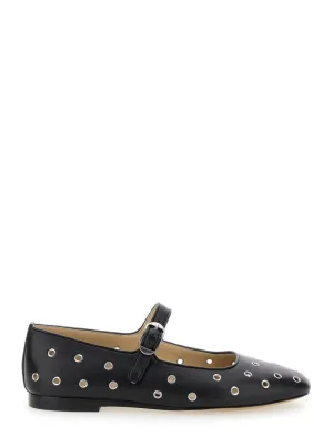 Mary Jane' Black Ballerinas With Eyelets In Leather