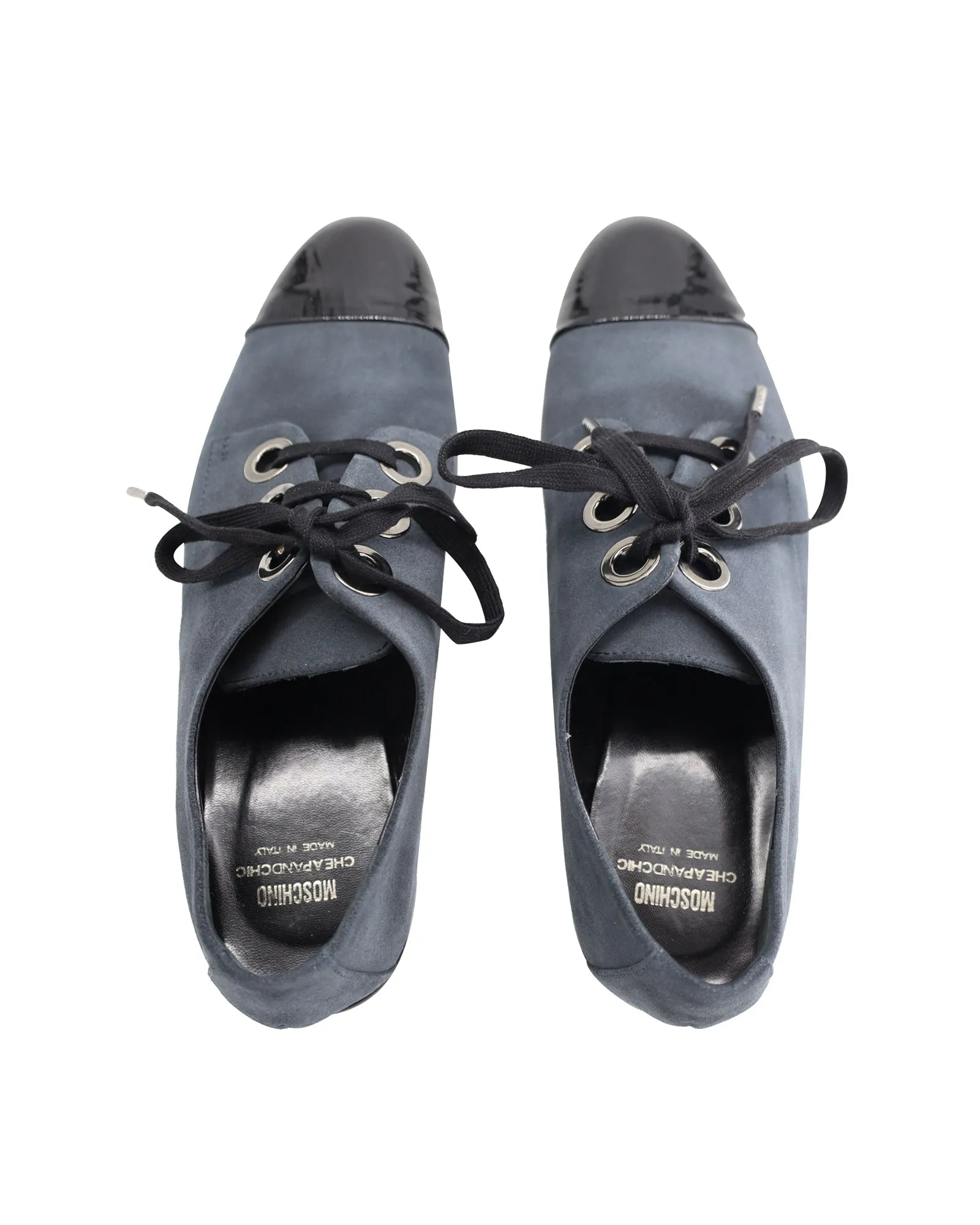 Moschino Lace-Up Oxfords in Navy Blue Suede