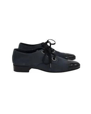 Moschino Lace-Up Oxfords in Navy Blue Suede