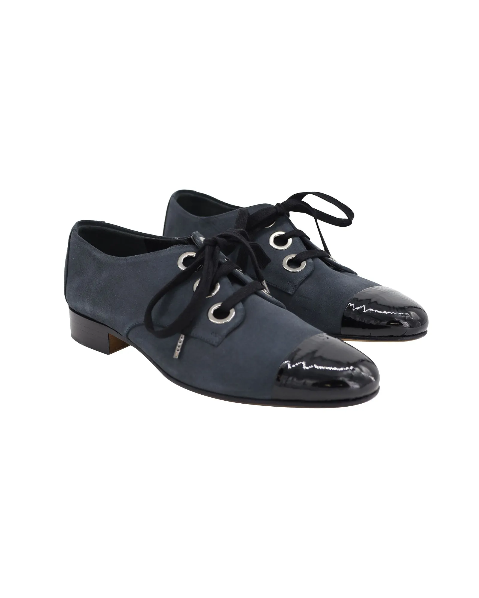 Moschino Lace-Up Oxfords in Navy Blue Suede