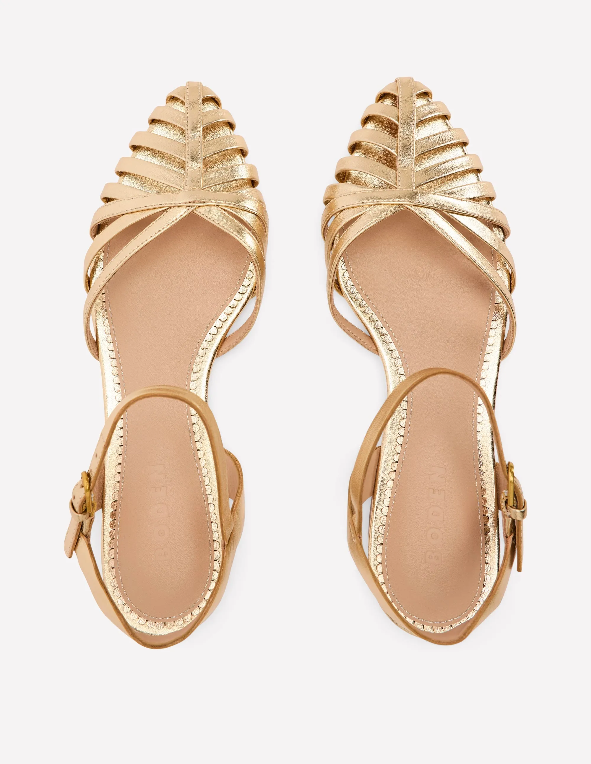 Multi Strap Pointed Sandals-Gold