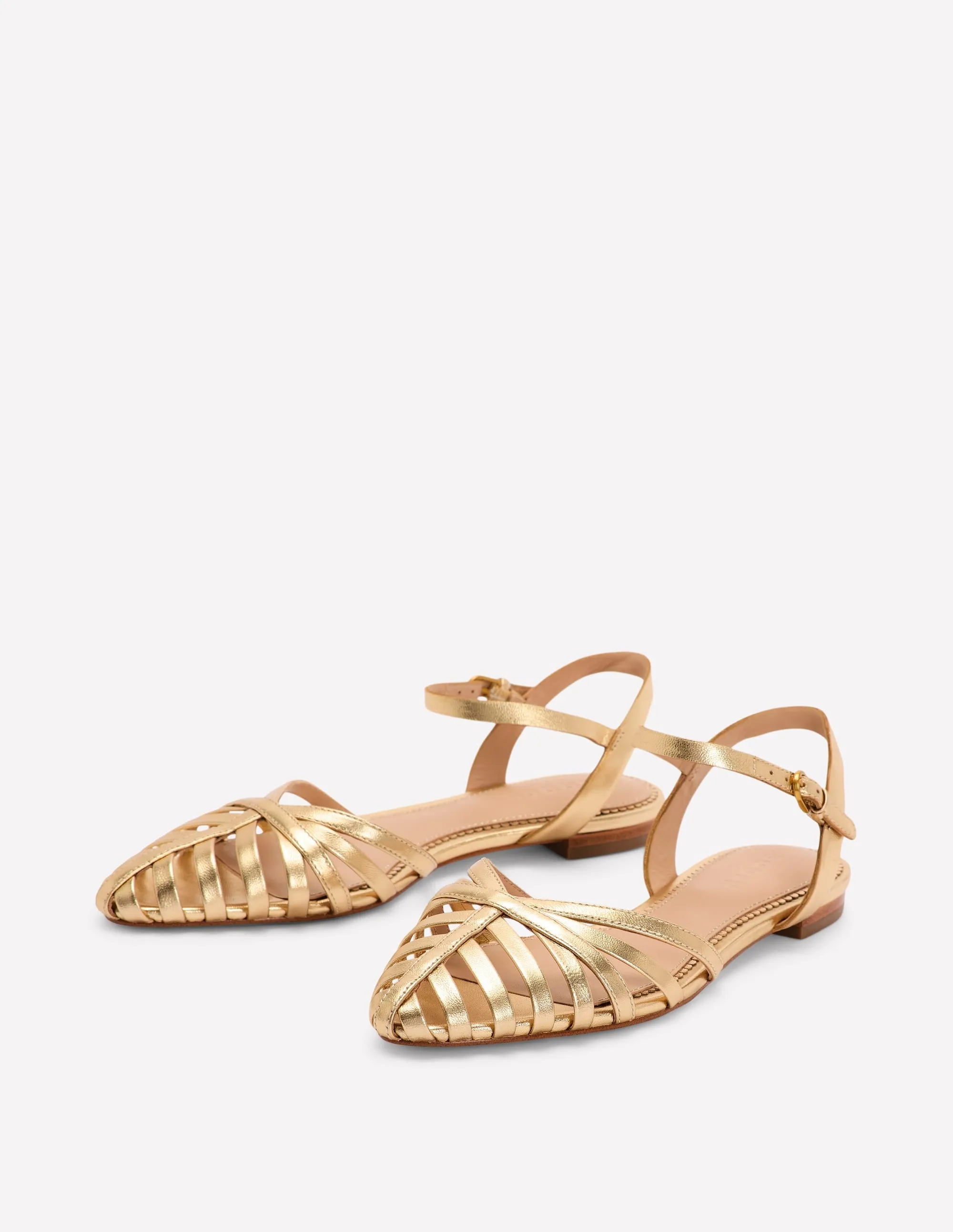 Multi Strap Pointed Sandals-Gold