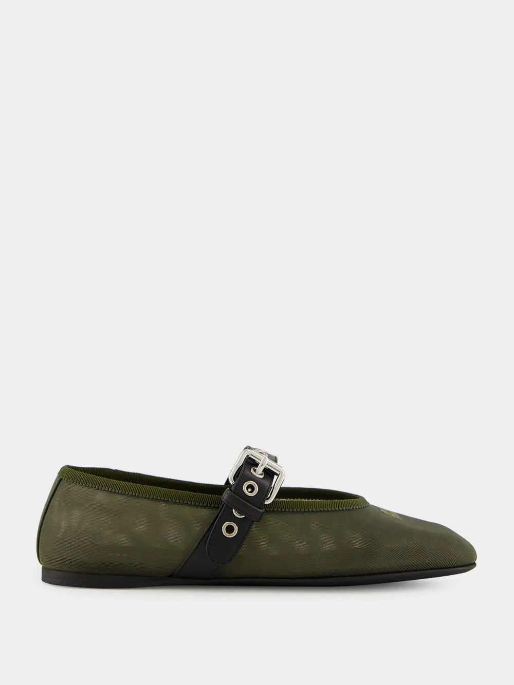 Olive Green Mesh Fabric Ballerinas