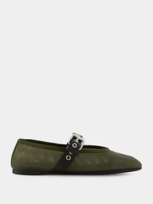Olive Green Mesh Fabric Ballerinas