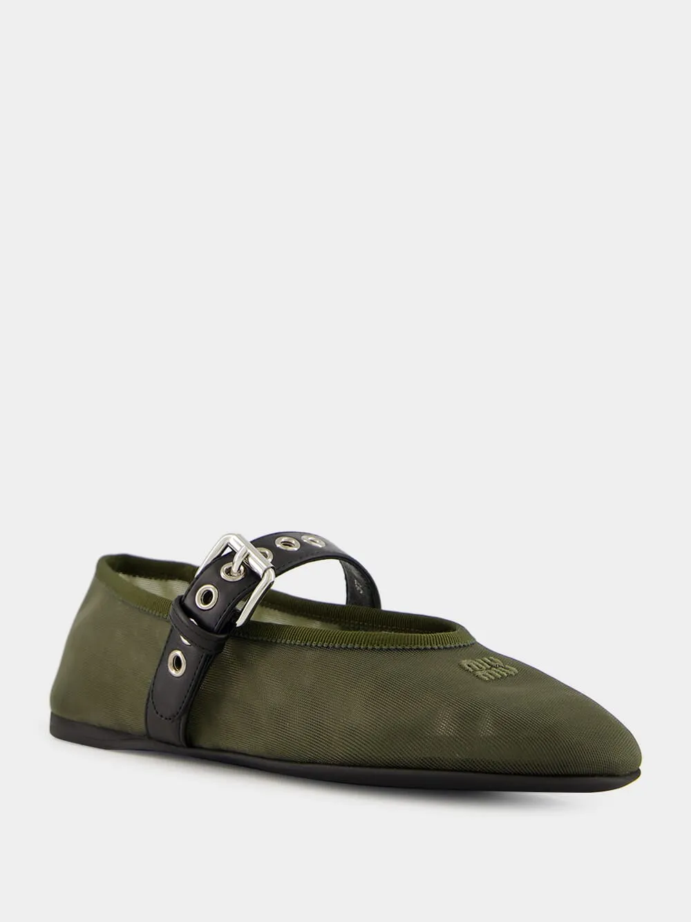 Olive Green Mesh Fabric Ballerinas
