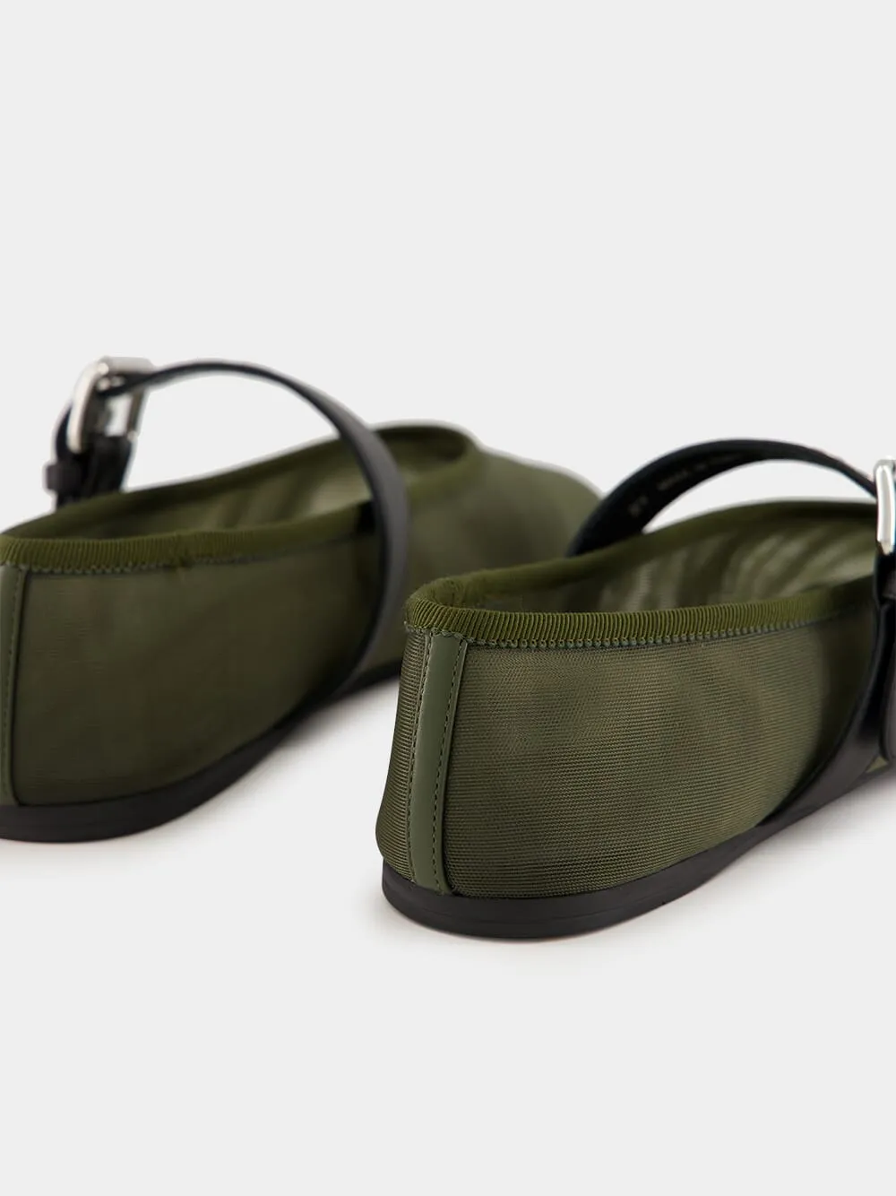 Olive Green Mesh Fabric Ballerinas