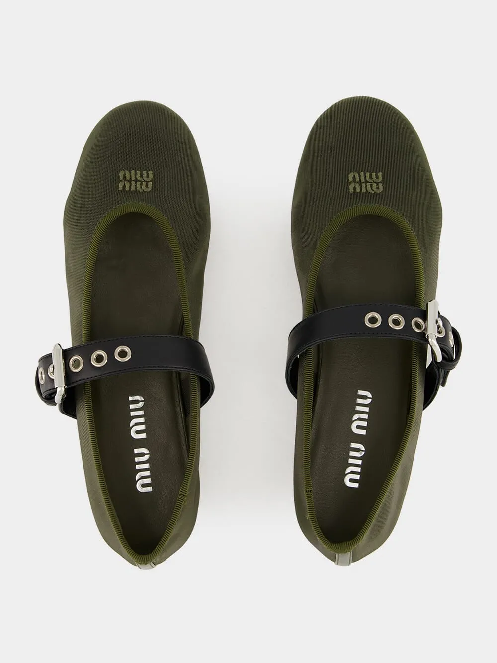 Olive Green Mesh Fabric Ballerinas
