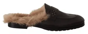 Peserico Leather Fur Perforated Slip On Flats Women's Shoes (Pre-Owned)