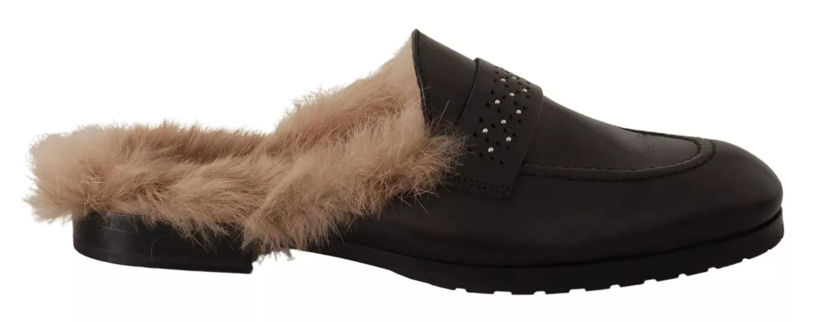 Peserico Leather Fur Perforated Slip On Flats Women's Shoes (Pre-Owned)