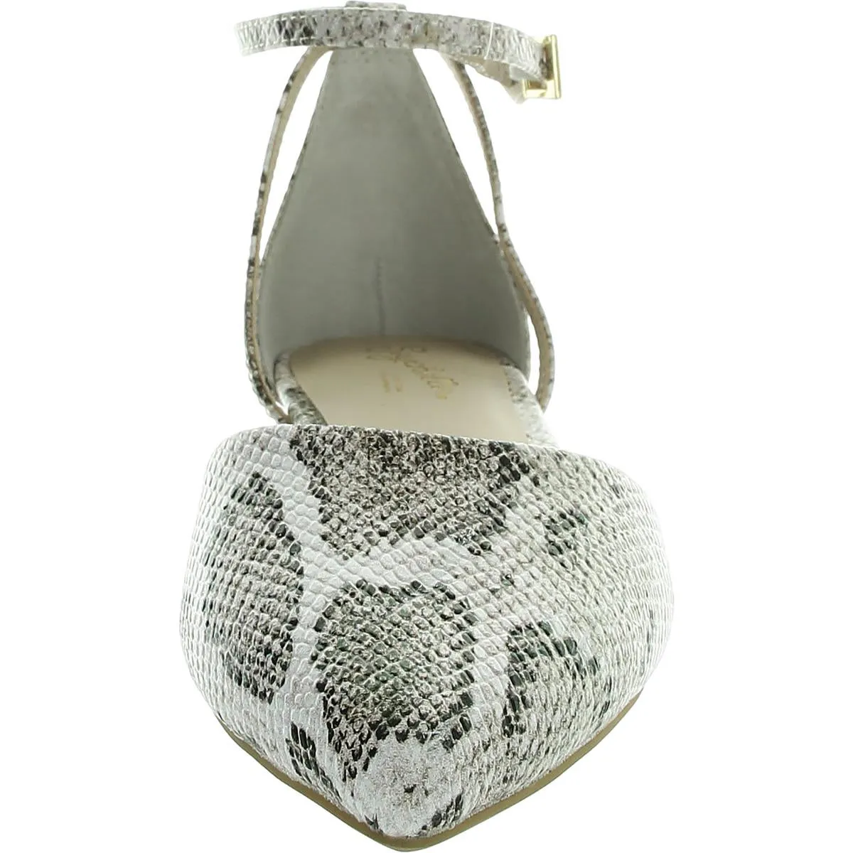 Plateau Womens Snake Print Ankle Strap Pointed Toe Flats