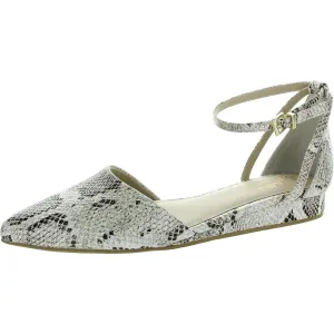 Plateau Womens Snake Print Ankle Strap Pointed Toe Flats