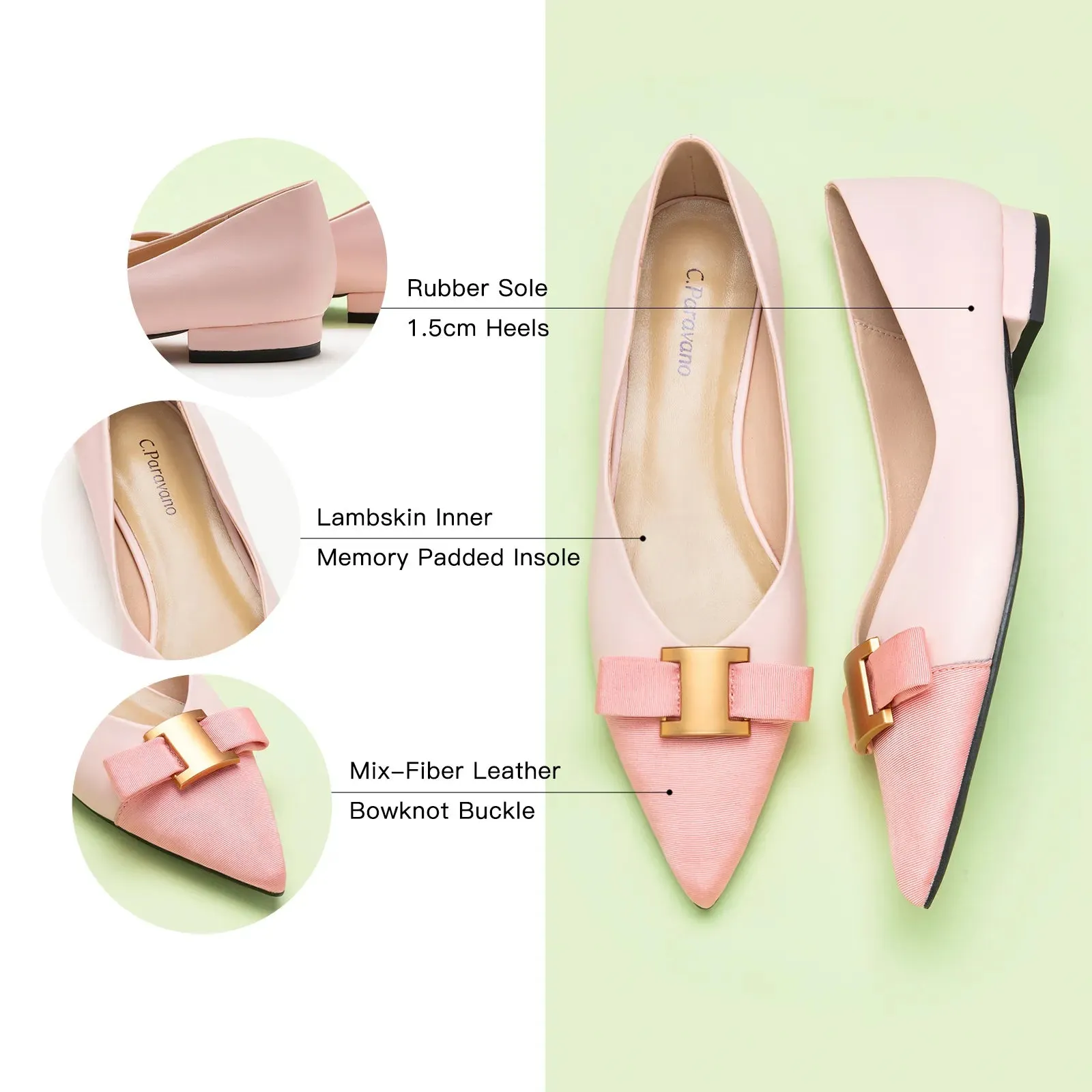 Pointed Toe Metal Tie Flats (Aida)