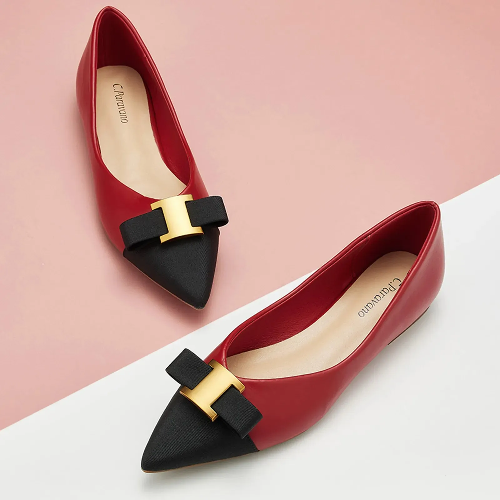 Pointed Toe Metal Tie Flats (Aida)