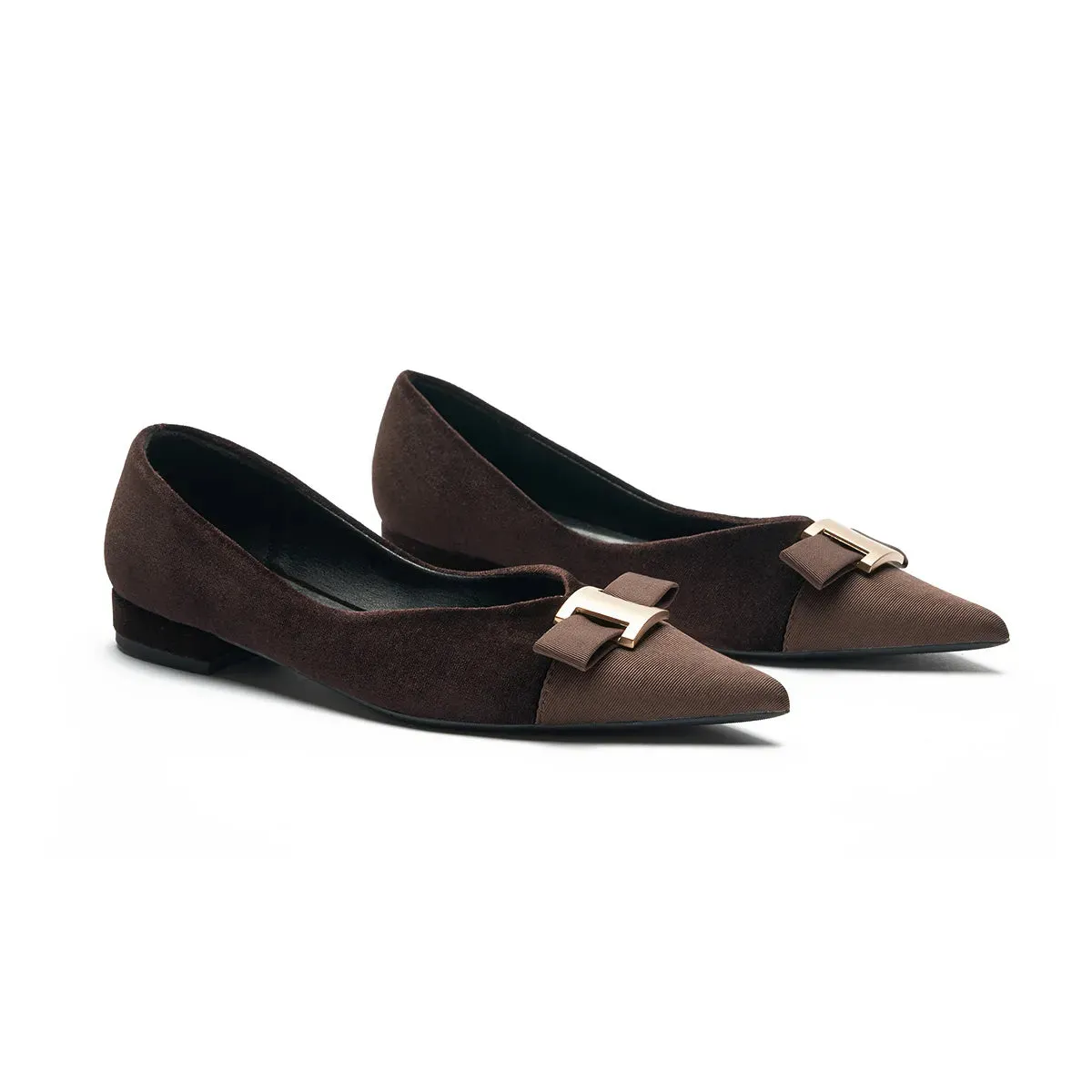 Pointed Toe Metal Tie Flats (Aida)