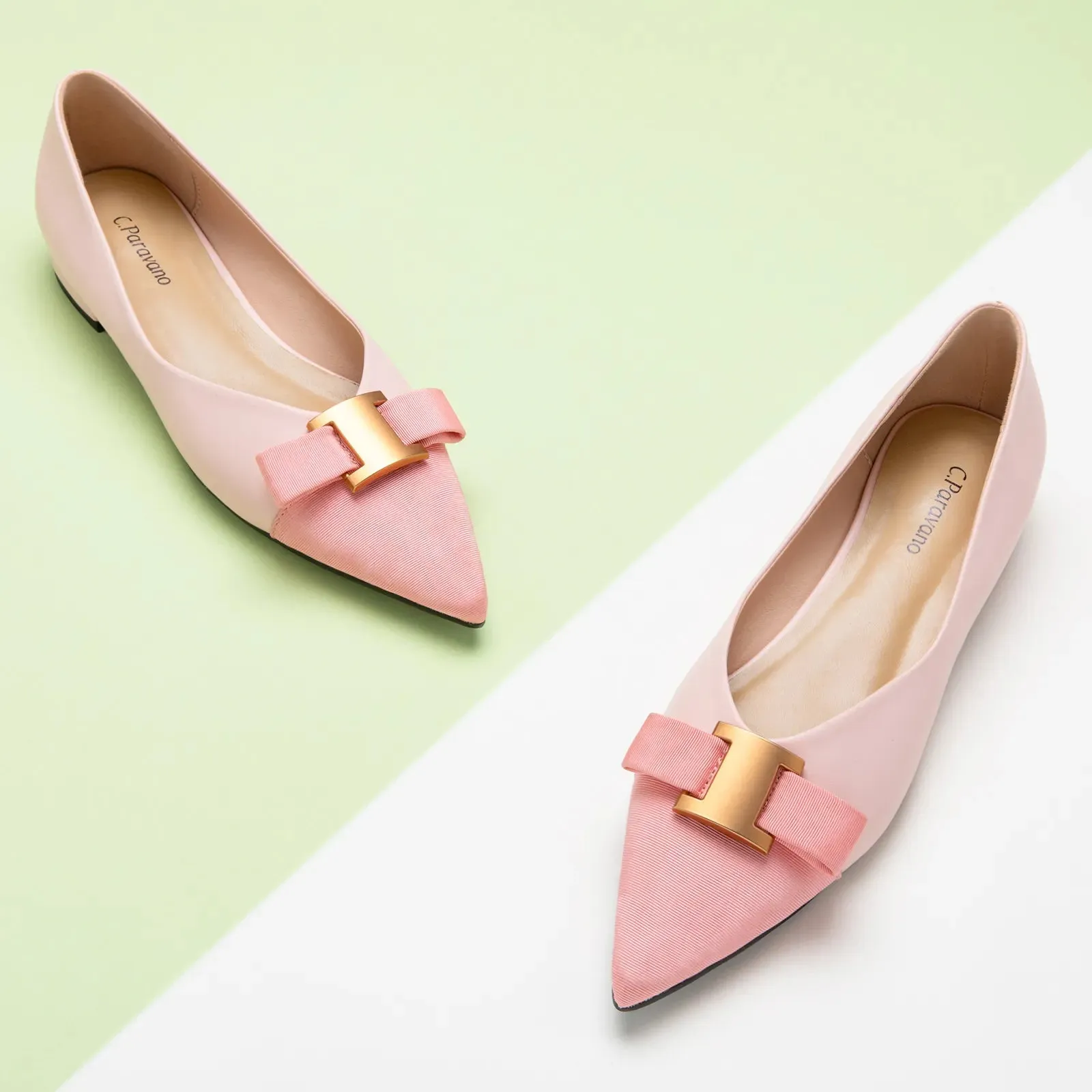 Pointed Toe Metal Tie Flats (Aida)