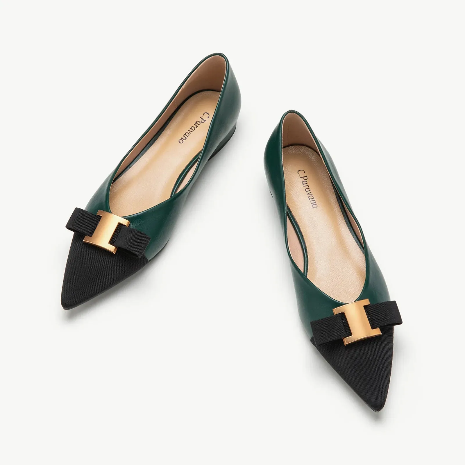 Pointed Toe Metal Tie Flats (Aida)