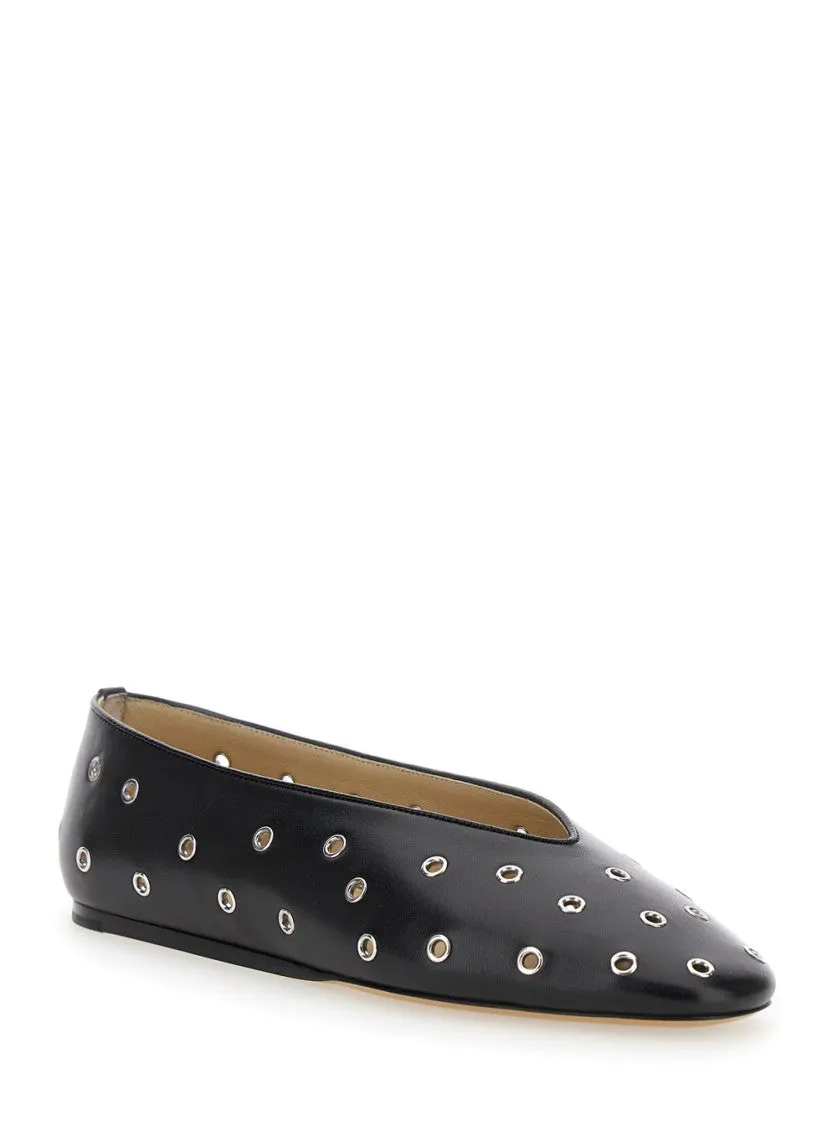 Regency' Black Ballerinas With Eyelets In Leather