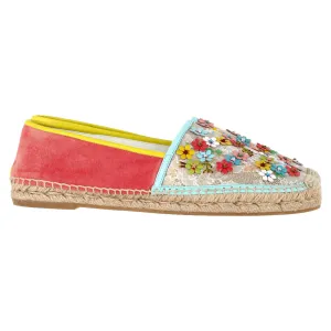Ren Caovilla Flower-Embellished Espadrille Flats in Multicolor Polyester