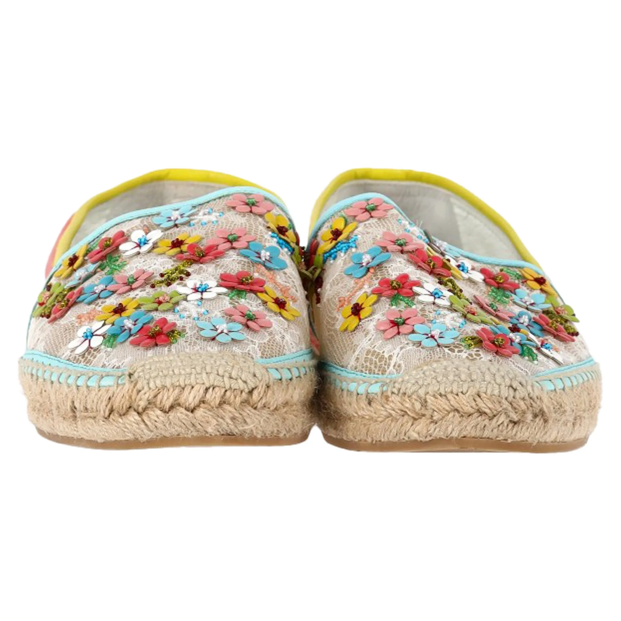 Ren Caovilla Flower-Embellished Espadrille Flats in Multicolor Polyester