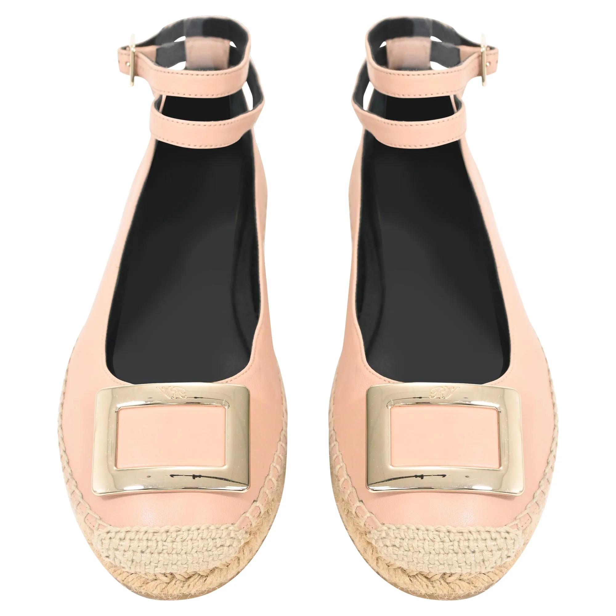 Roger Vivier Ankle Strap Espadrille Ballet Flats in Pink Leather