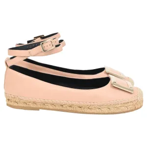 Roger Vivier Ankle Strap Espadrille Ballet Flats in Pink Leather