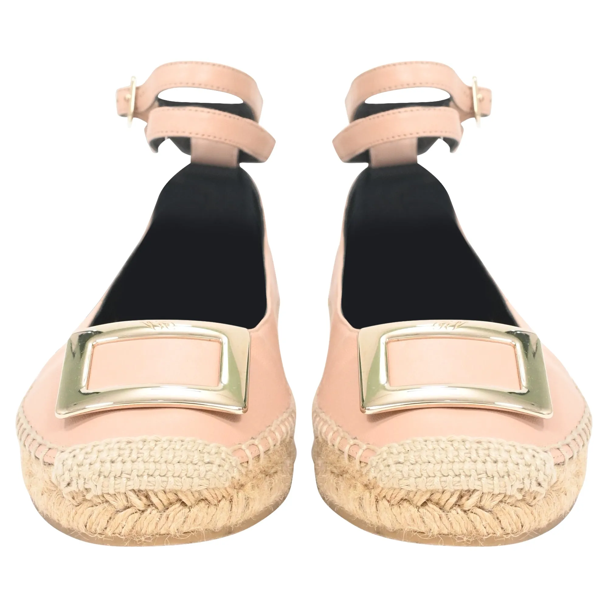Roger Vivier Ankle Strap Espadrille Ballet Flats in Pink Leather