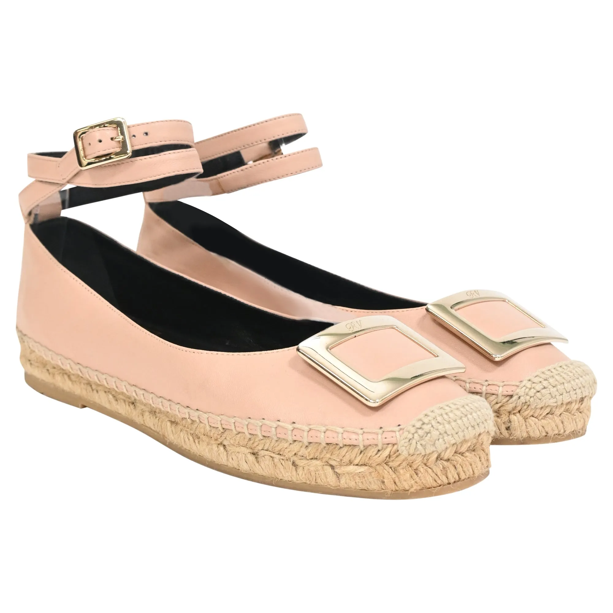 Roger Vivier Ankle Strap Espadrille Ballet Flats in Pink Leather