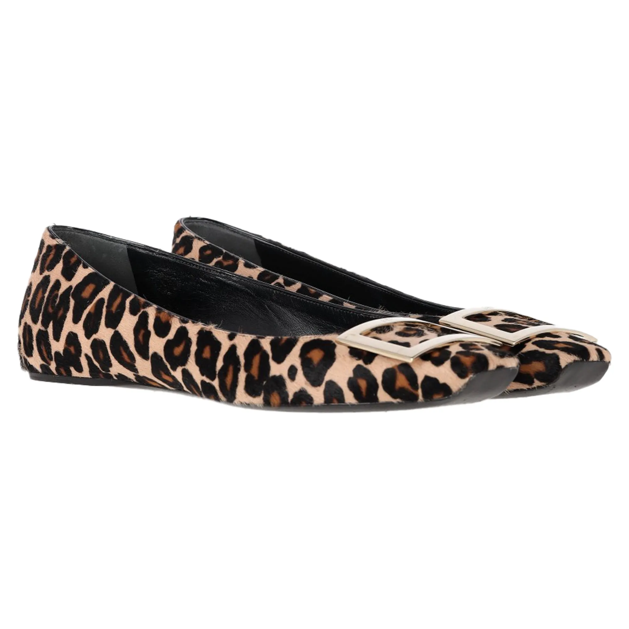 Roger Vivier Leopard Print Ballet Flats in Brown Calf Hair