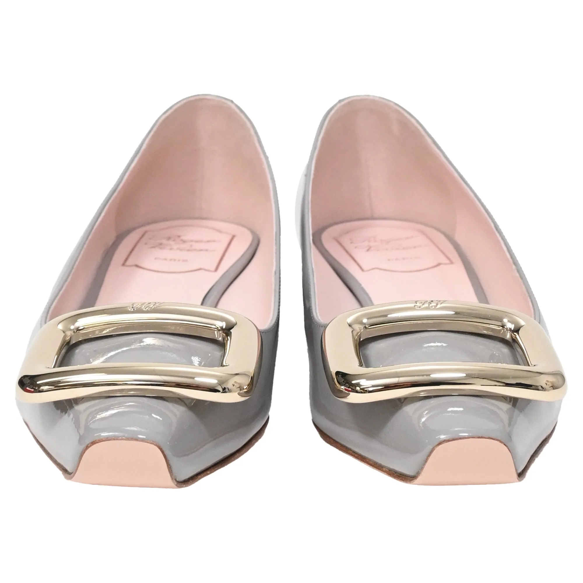 Roger Vivier Viv Choc 20 Ballet Shoes in Grey Patent Leather