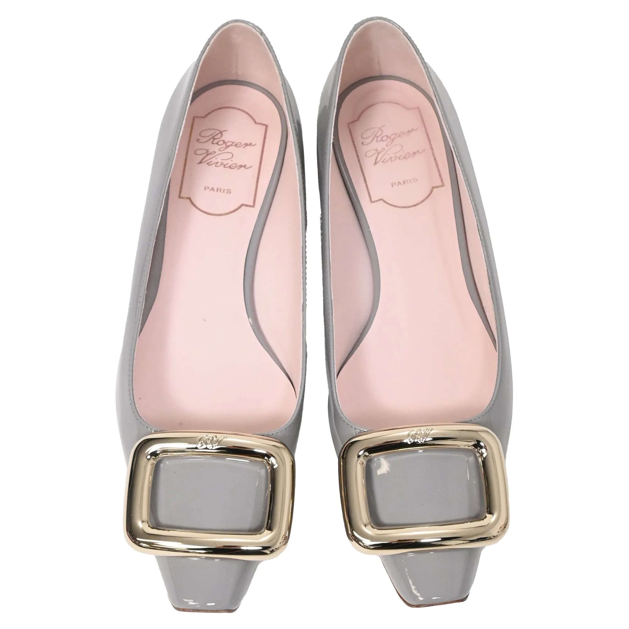 Roger Vivier Viv Choc 20 Ballet Shoes in Grey Patent Leather