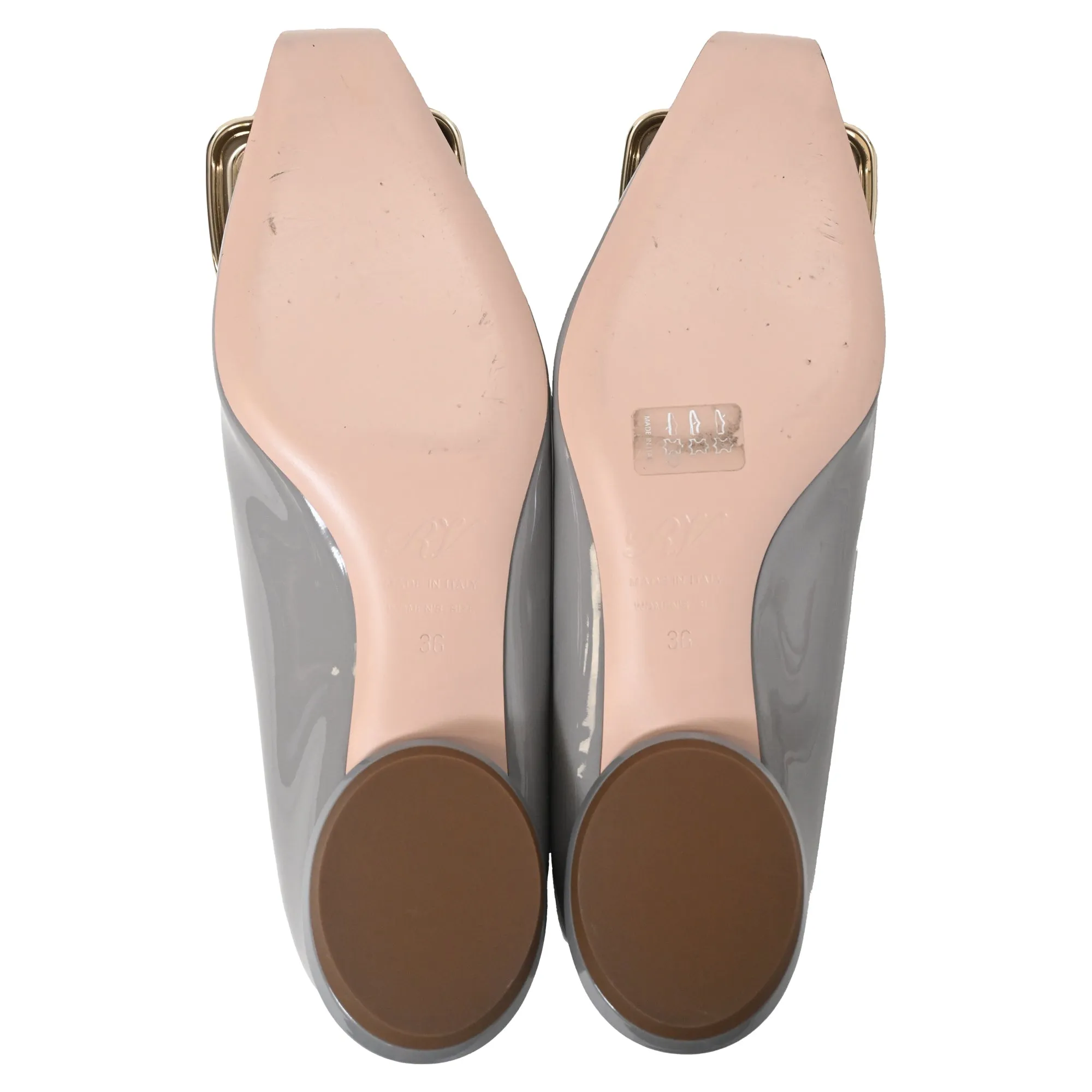 Roger Vivier Viv Choc 20 Ballet Shoes in Grey Patent Leather