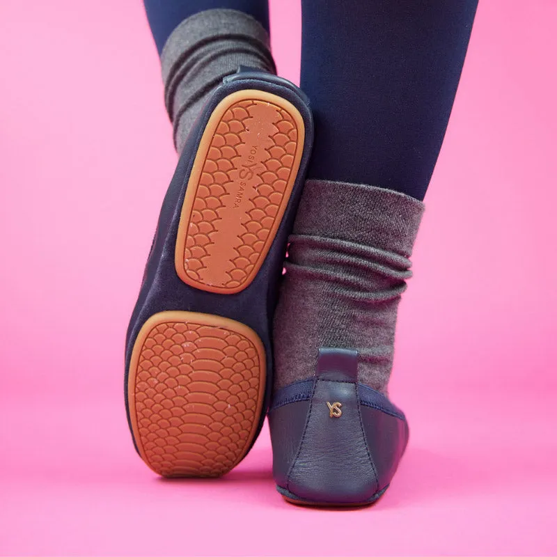 Samara Foldable Ballet Flat in Deep Navy Leather