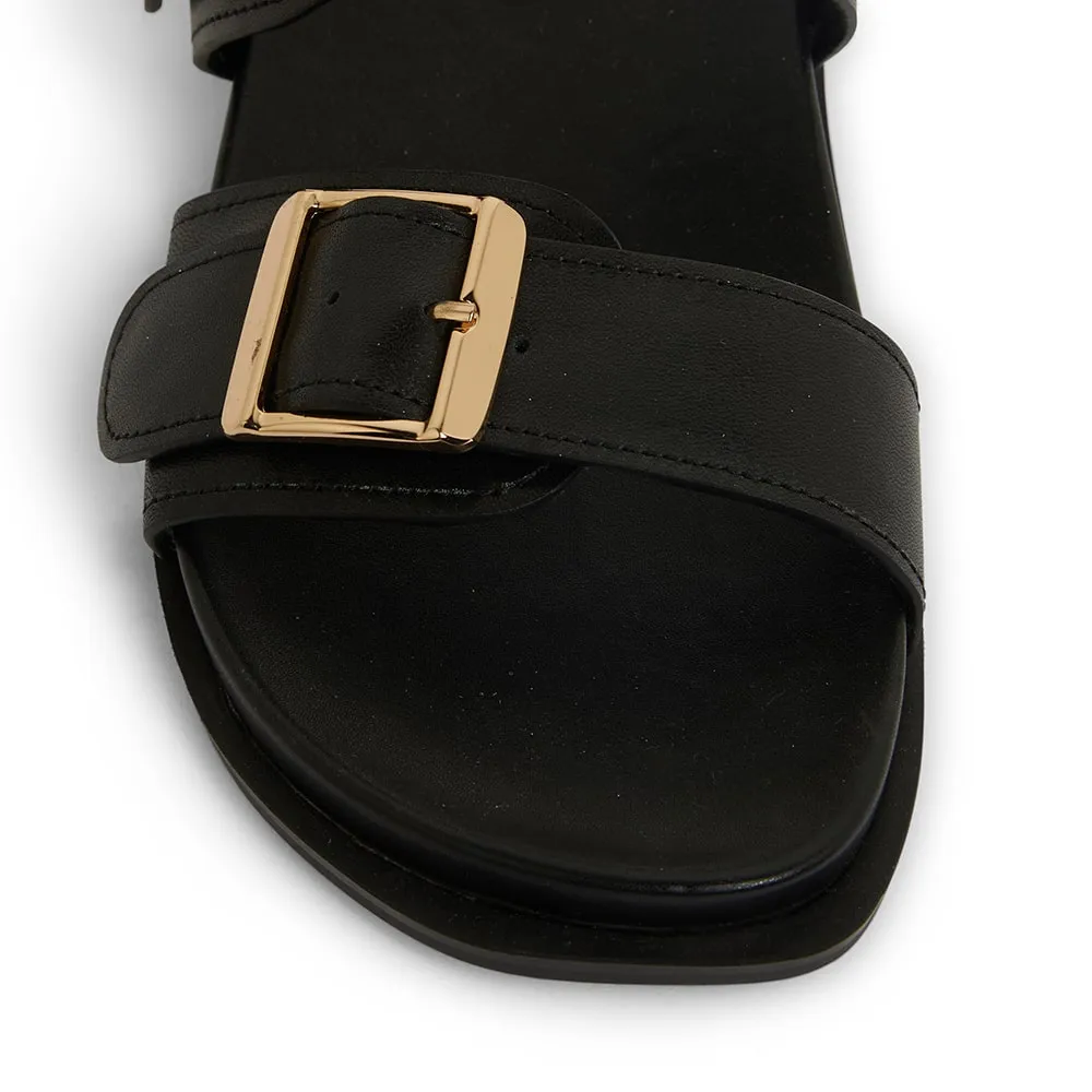 Sarina Slide in Black Leather