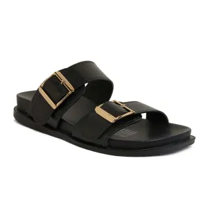 Sarina Slide in Black Leather