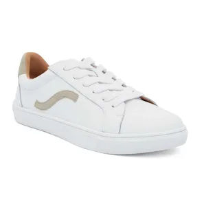 Saxon Sneaker in White And Taupe Leather