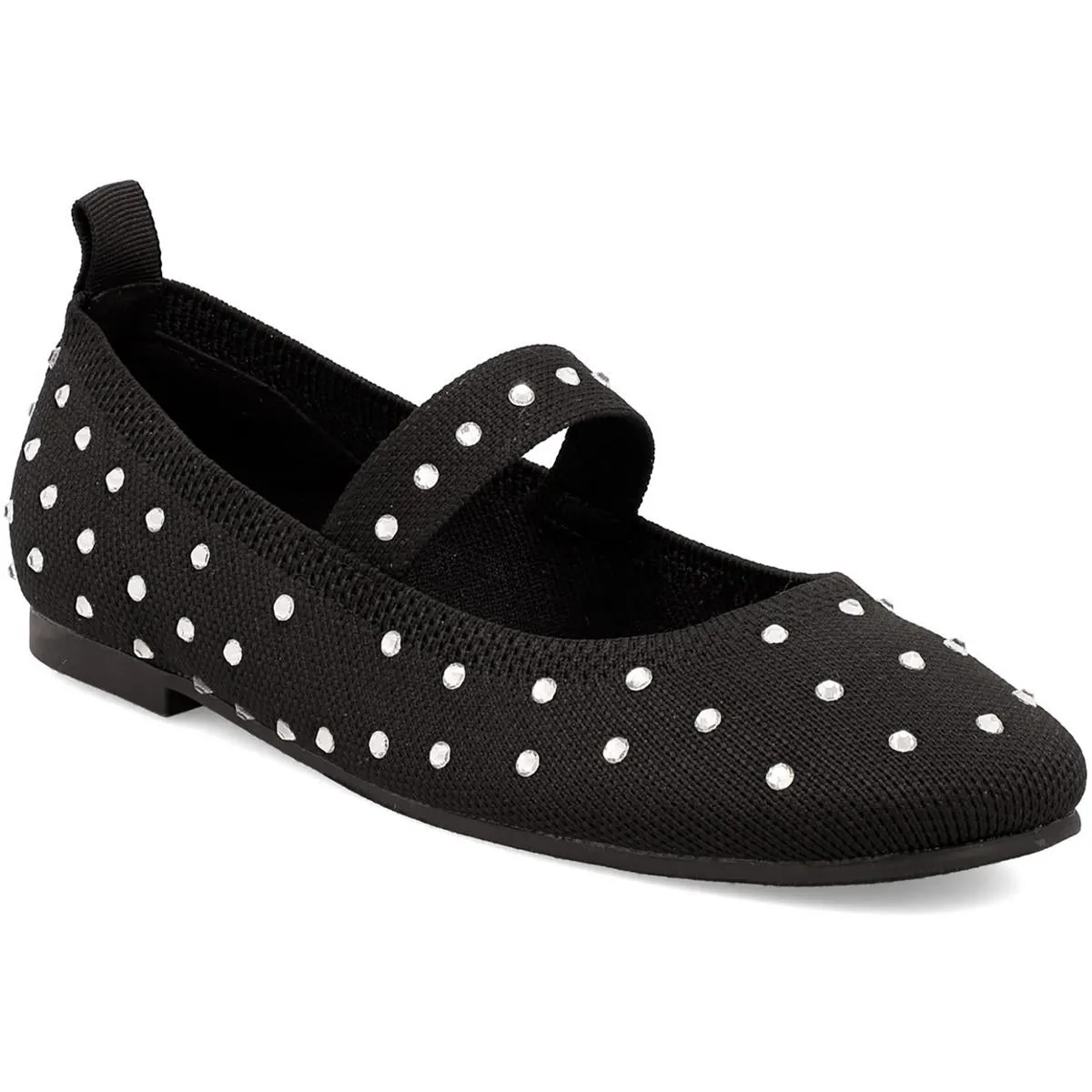 Seema  Womens Rhinestone Ribbed Knit Mary Janes