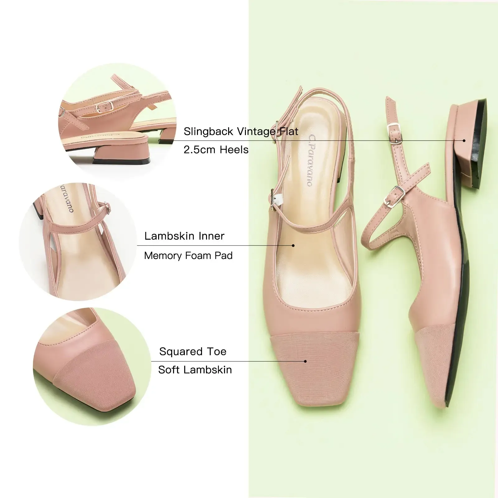 Square-Toe Slingback Flats (Felicia)