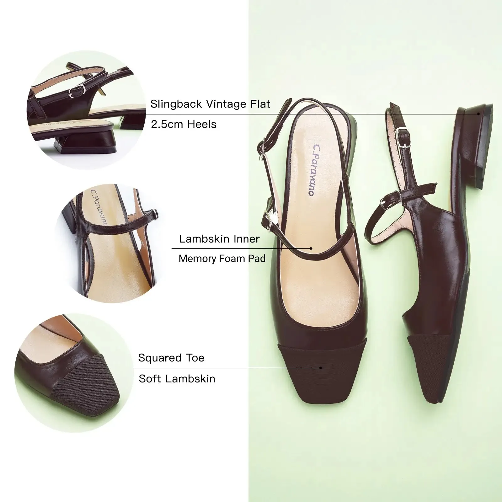Square-Toe Slingback Flats (Felicia)