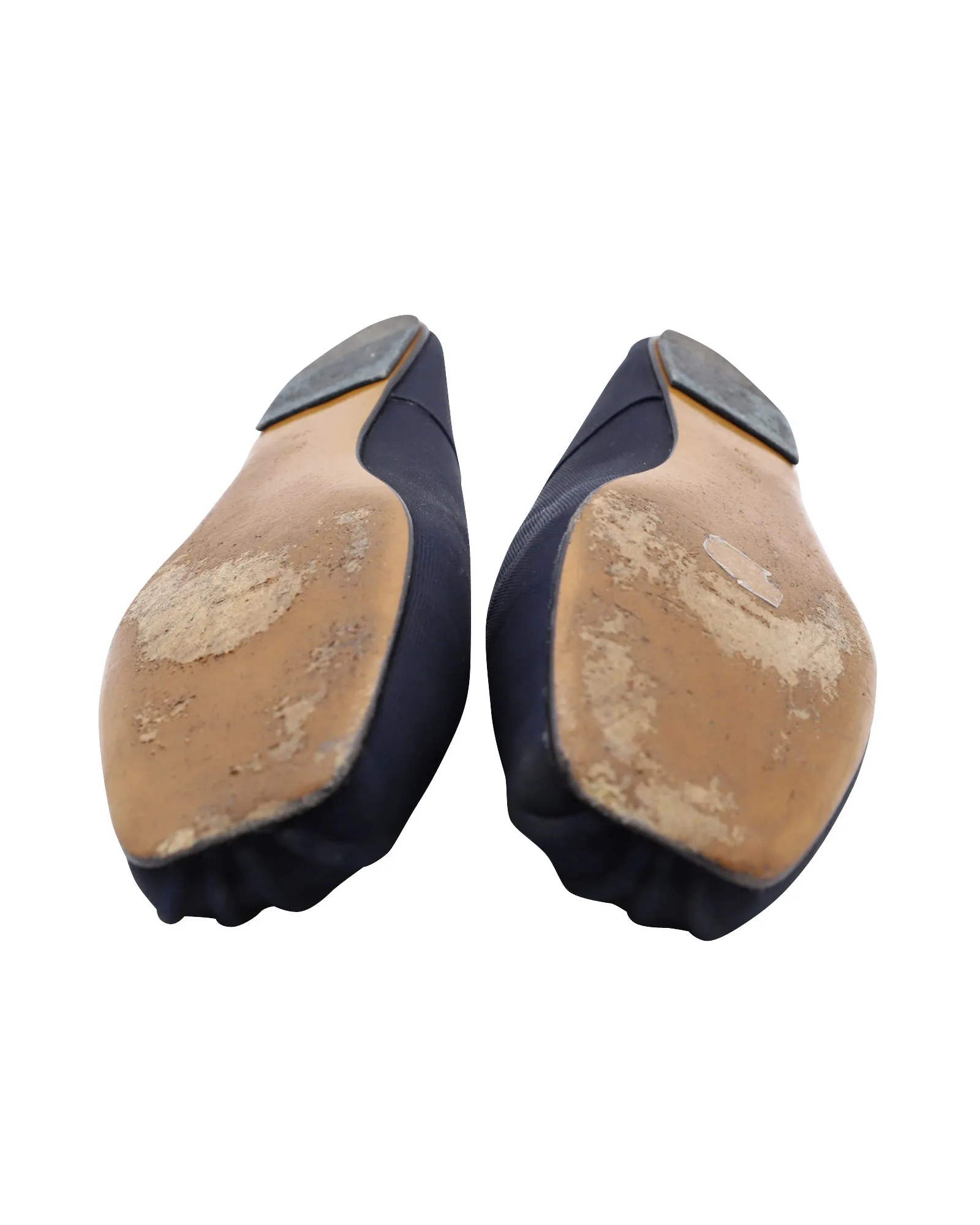 The Row Ballet Square-Toe Faille Flats in Navy Blue Silk