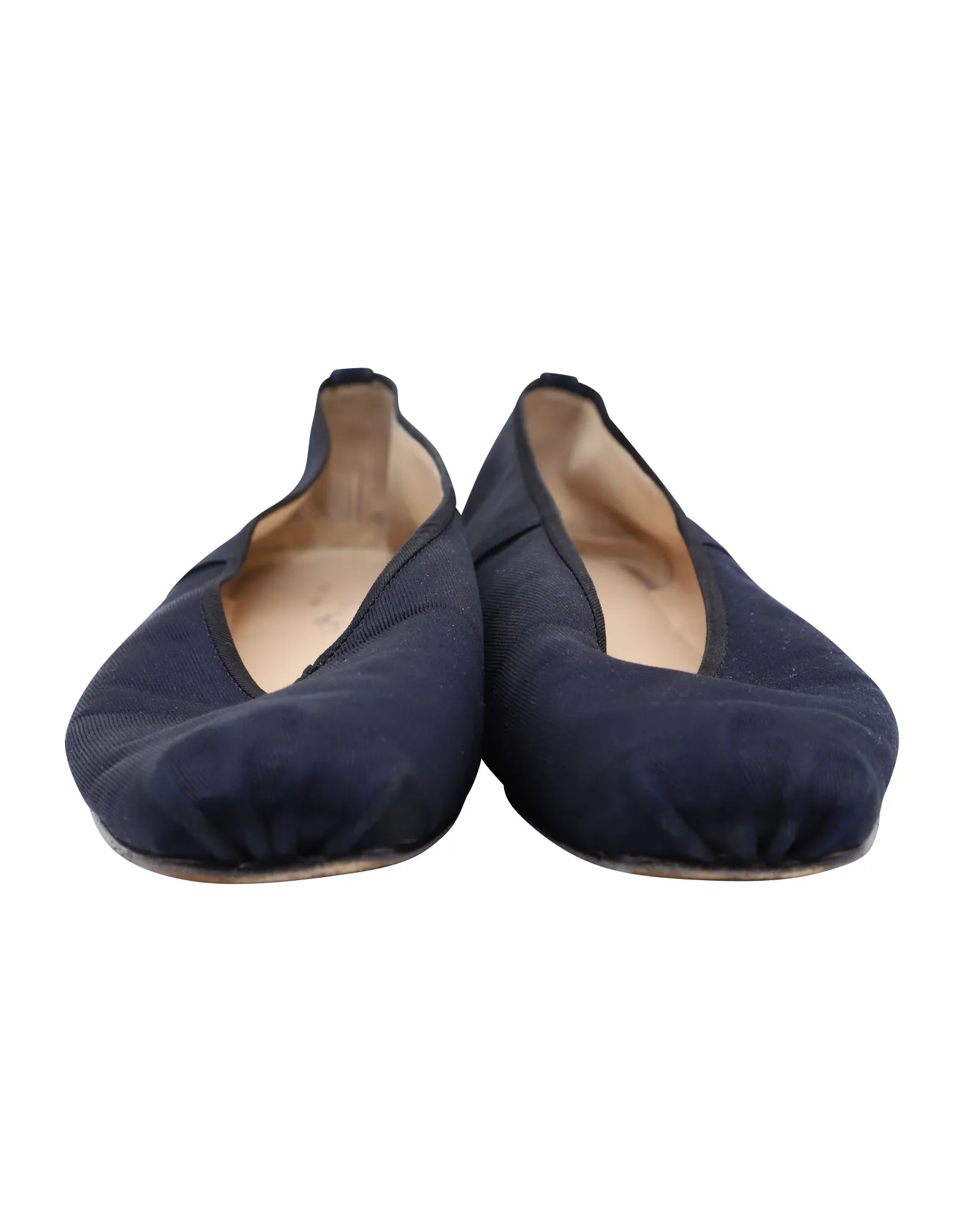 The Row Ballet Square-Toe Faille Flats in Navy Blue Silk