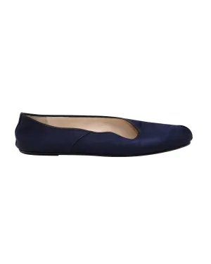 The Row Ballet Square-Toe Faille Flats in Navy Blue Silk