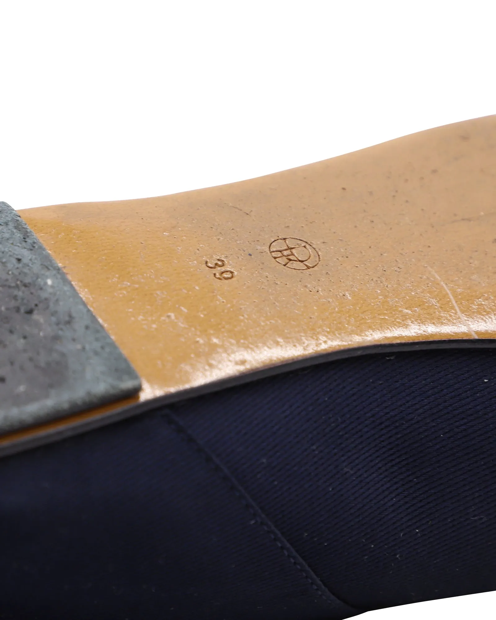 The Row Ballet Square-Toe Faille Flats in Navy Blue Silk