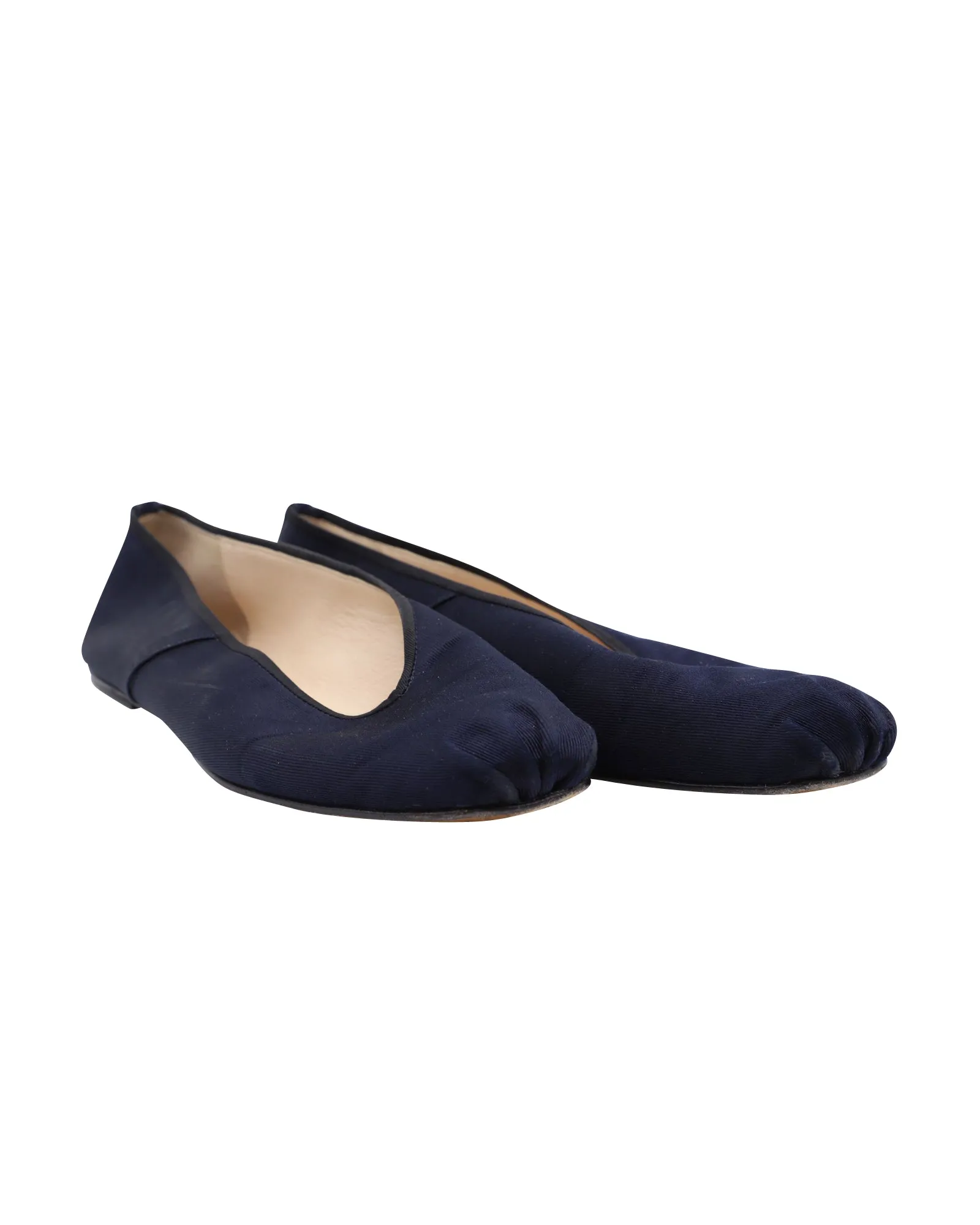 The Row Ballet Square-Toe Faille Flats in Navy Blue Silk