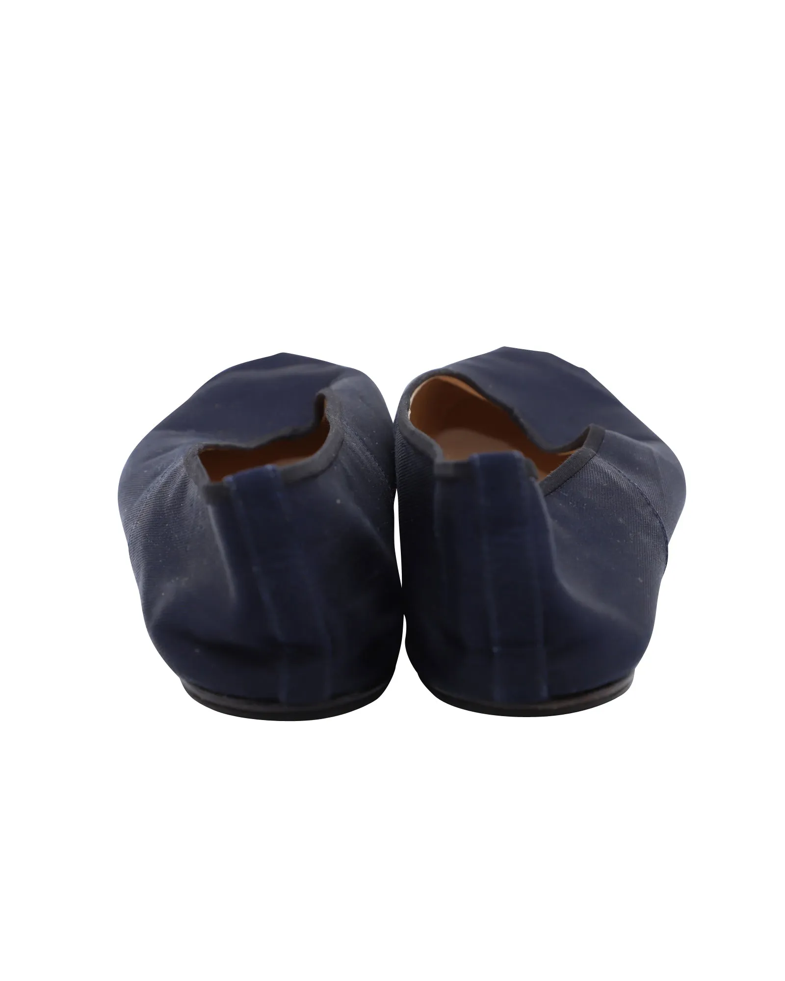 The Row Ballet Square-Toe Faille Flats in Navy Blue Silk