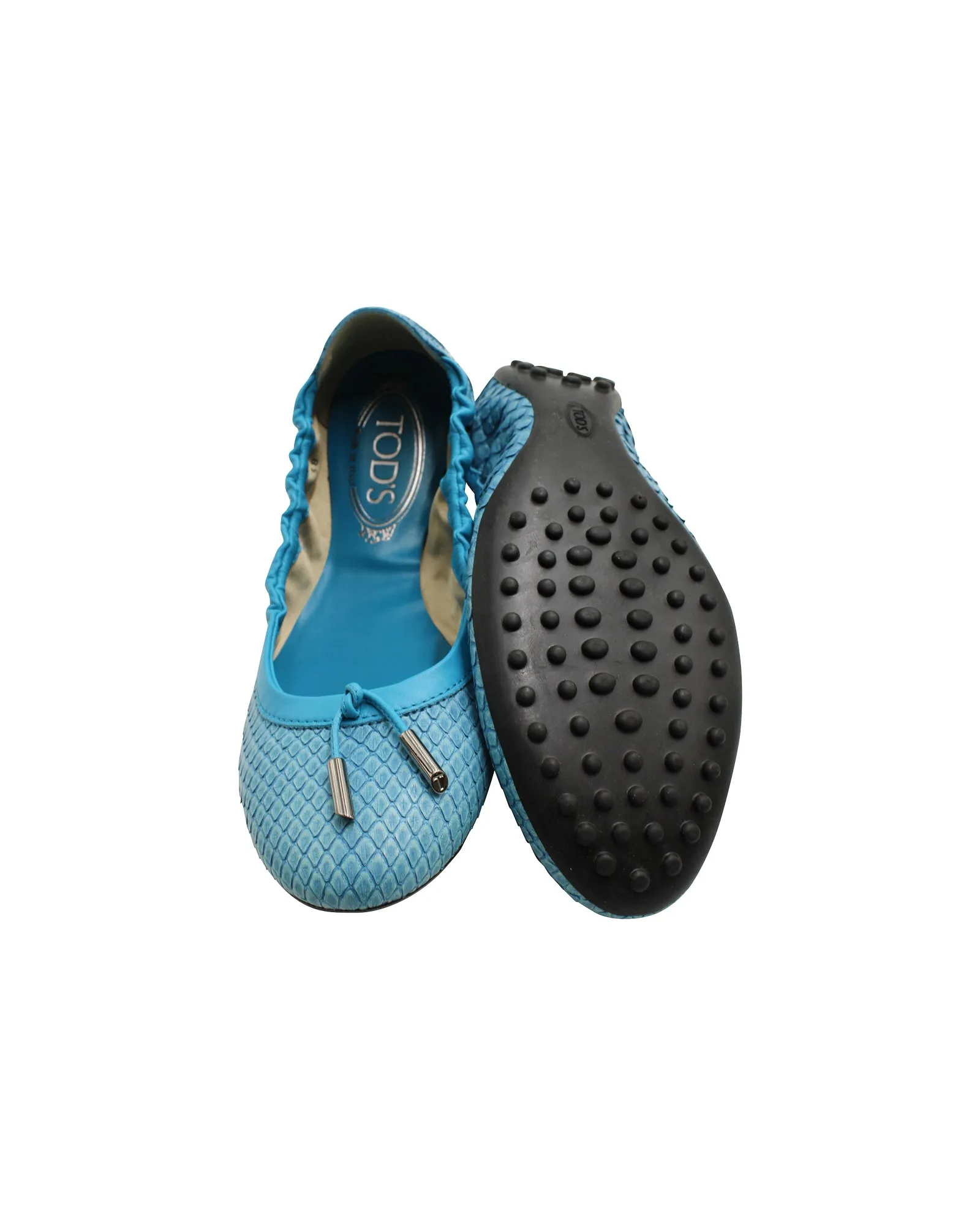 Tod's Ballerina Dee Laccetto Flats in Light Blue Leather