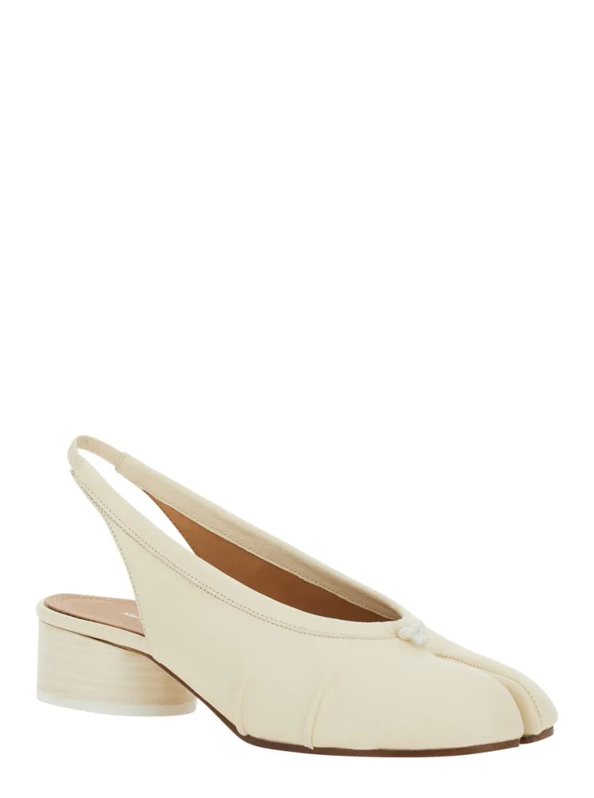 White Slingback Ballet Shoes With Tabi Toe
