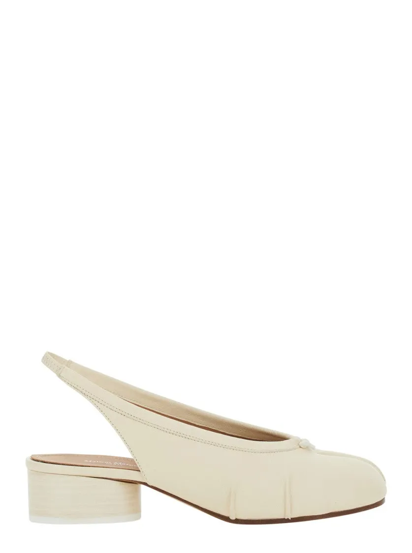 White Slingback Ballet Shoes With Tabi Toe