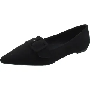 Womens Buckle Microfiber Flat Shoes