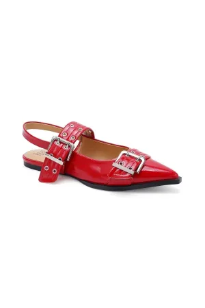 Women's Buckle Strap Slingback Flats In Red
