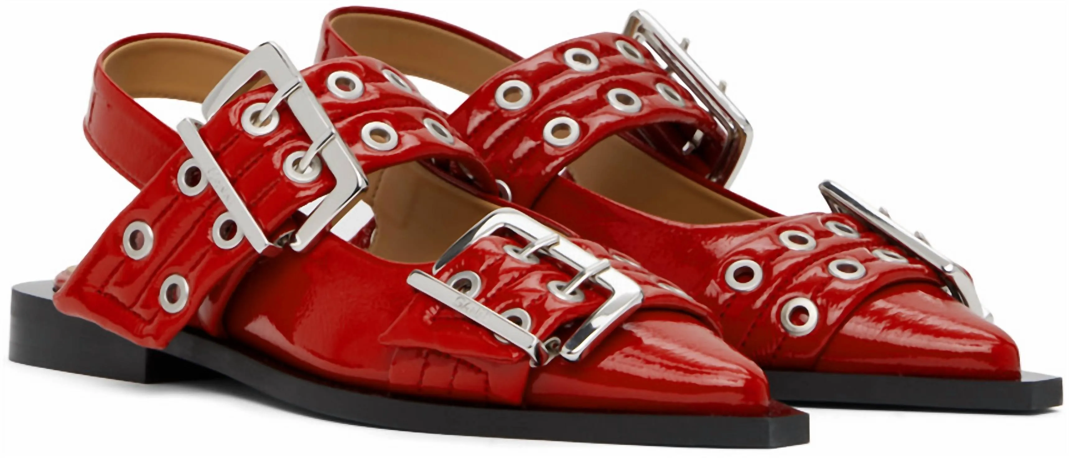 Women's Buckle Strap Slingback Flats In Red